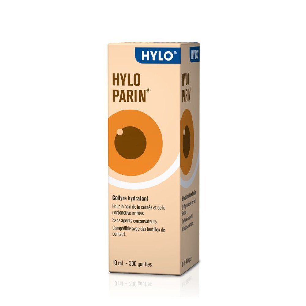 Arrière du flacon de collyre hydratant Hylo-Parin. 10ml.