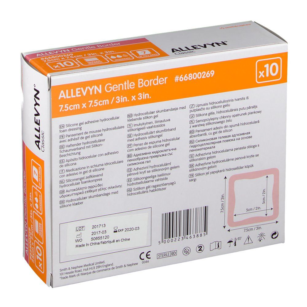 smith & nephew ALLEVYN Gentle Border Schaumverband 7,5 x 7,5 cm