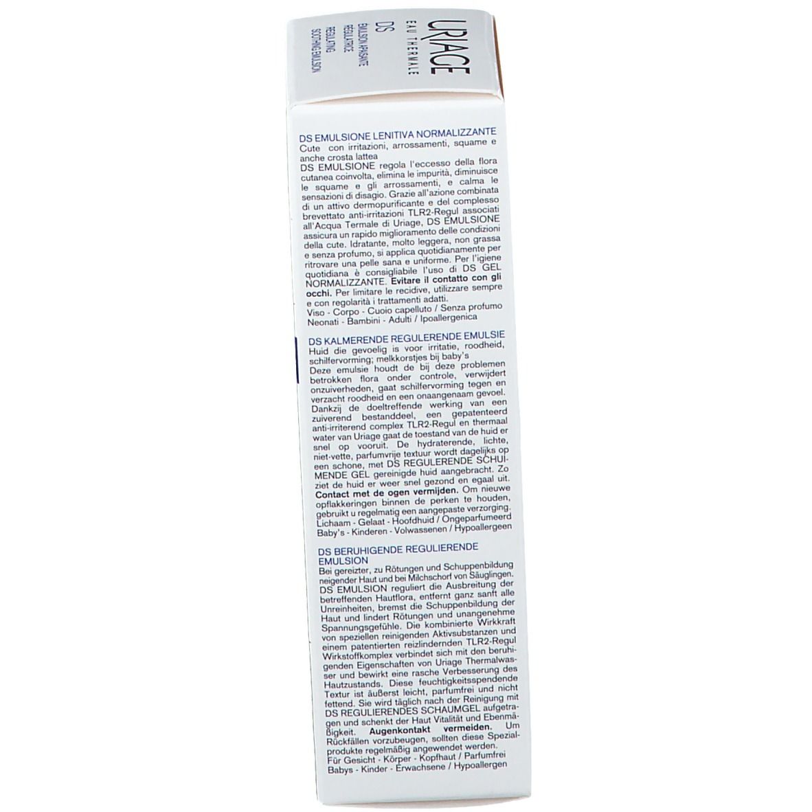 Uriage DS Emulsion Tube. Text: DS Emulsion apaisante régulatrice. 40ml. Entwickelt und empfohlen von Dermatologen.
