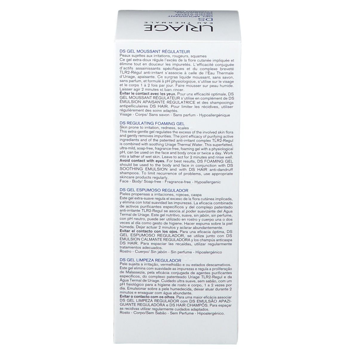 Uriage DS Reinigungsgel. Text: Von Dermatologen entwickelt und empfohlen, ohne Parfum.