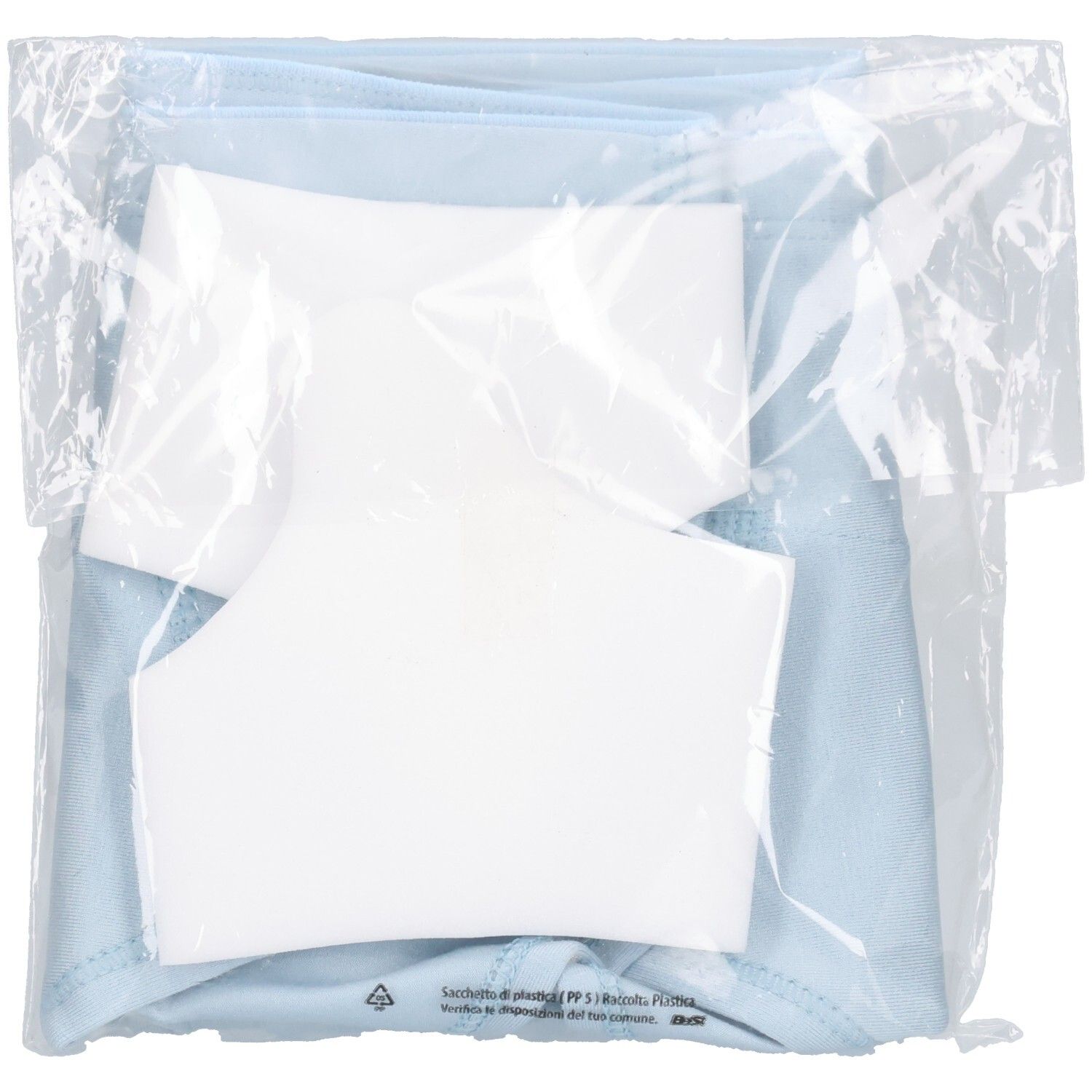 Bota Bruchbandhose Herren Gr. 3, hellblau, in Plastikverpackung. Innenliegende weiße Polsterung sichtbar.