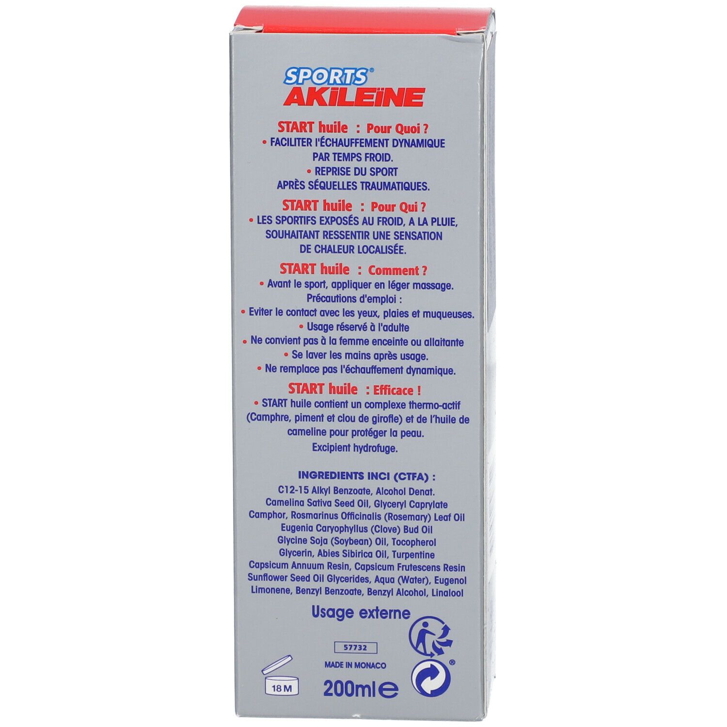 Akileïne Sports® START  Huile chauffante hydrofuge