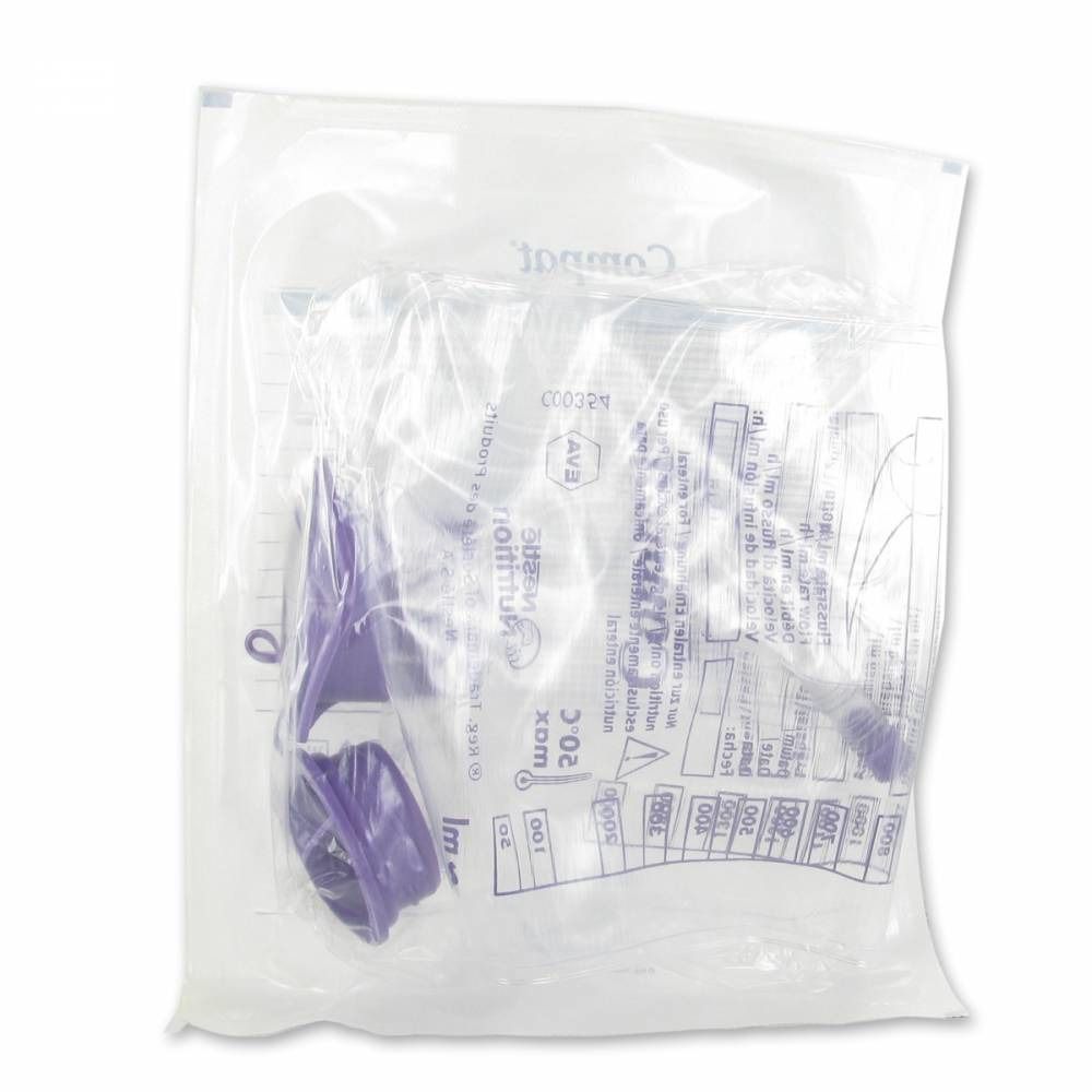 Verpackung mit Produkt. Sichtbar: transparenter Beutel, violette Komponente, Beschriftung. Marke Compat®.