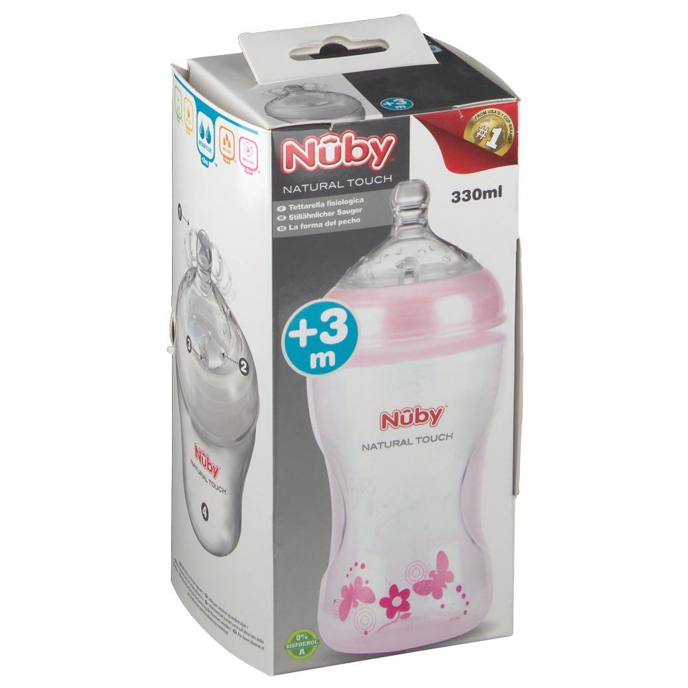 Nûby Natural® Touch Babyflasche 330 ml mit Trinksauger ab 3 Monaten rosa