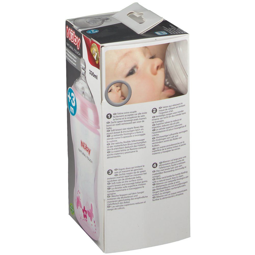 Nûby Natural® Touch Babyflasche 330 ml mit Trinksauger ab 3 Monaten rosa