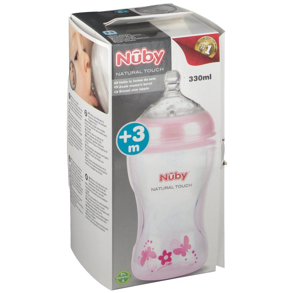 Nûby Natural® Touch Babyflasche 330 ml mit Trinksauger ab 3 Monaten rosa
