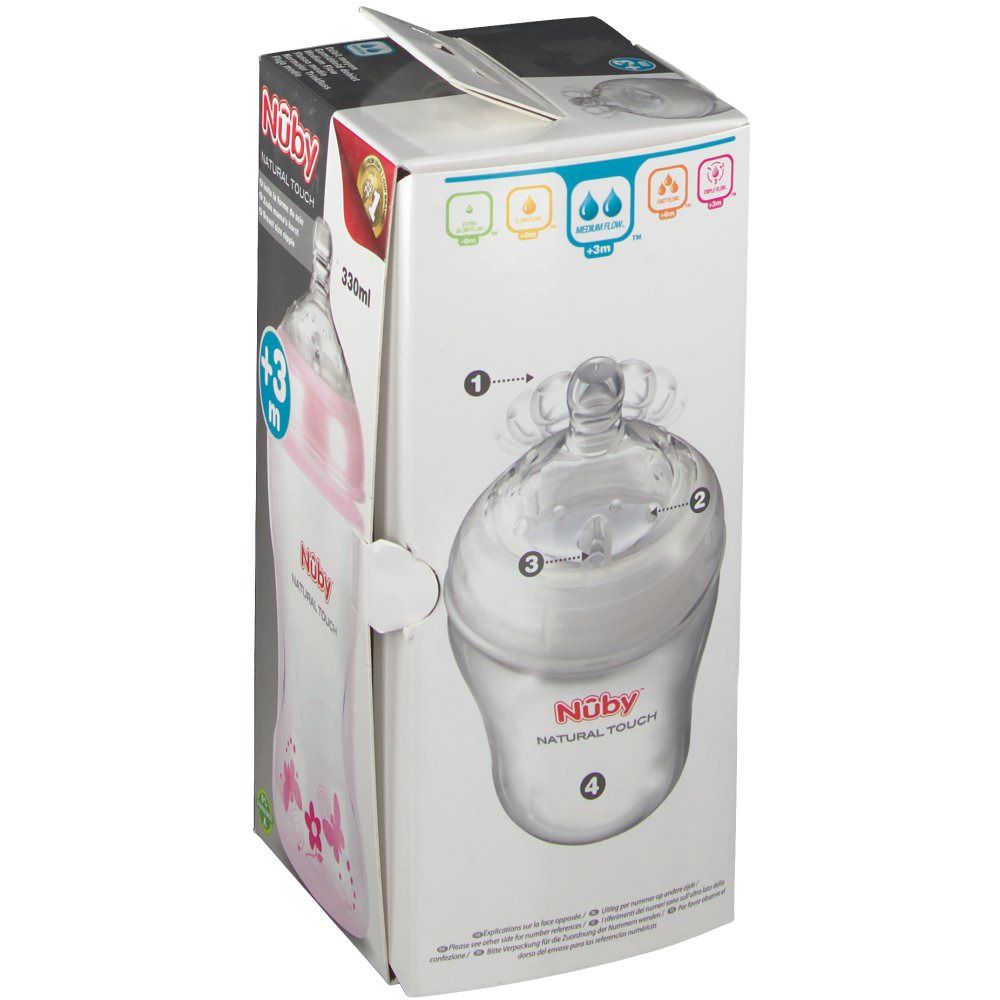 Nûby Natural® Touch Babyflasche 330 ml mit Trinksauger ab 3 Monaten rosa