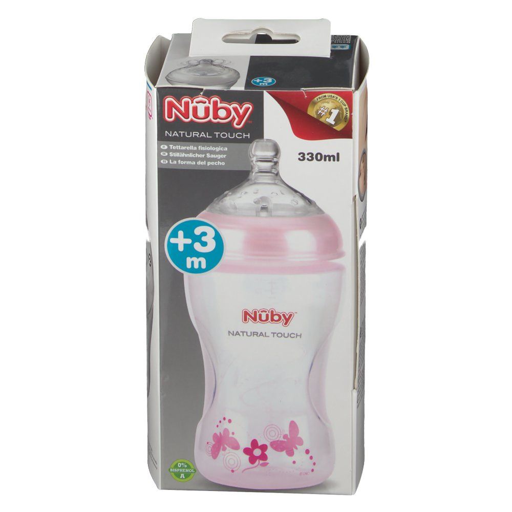 Nûby Natural® Touch Babyflasche 330 ml mit Trinksauger ab 3 Monaten rosa