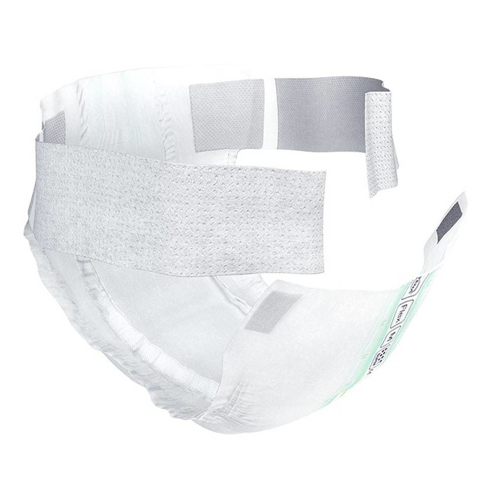 Slip d'incontinence blanc avec ceinture large et fermetures velcro. Barrières anti-fuites latérales.