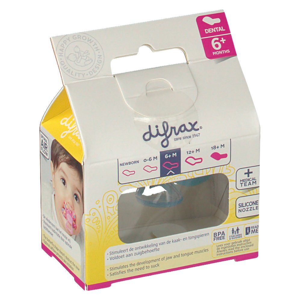 Difrax® Sucette Dental Boy 6+ mois (Couleur non sélectionnable)