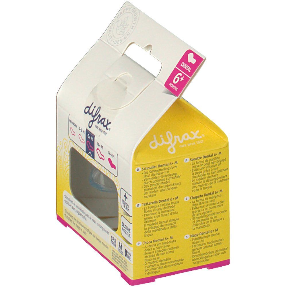 Difrax® Sucette Dental Boy 6+ mois (Couleur non sélectionnable)
