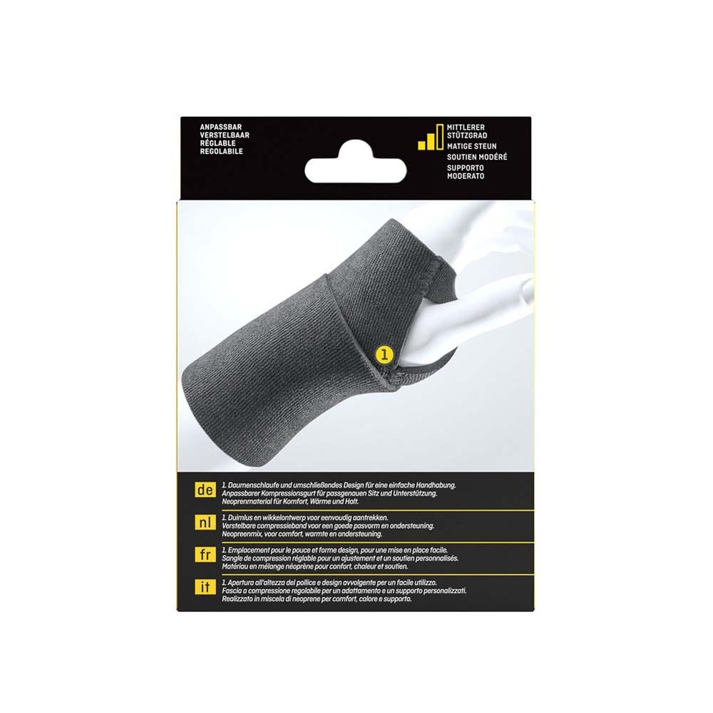 Verpackung mit Produktabbildung und Text. Marke: Futuro™ Sport. Anweisungen.