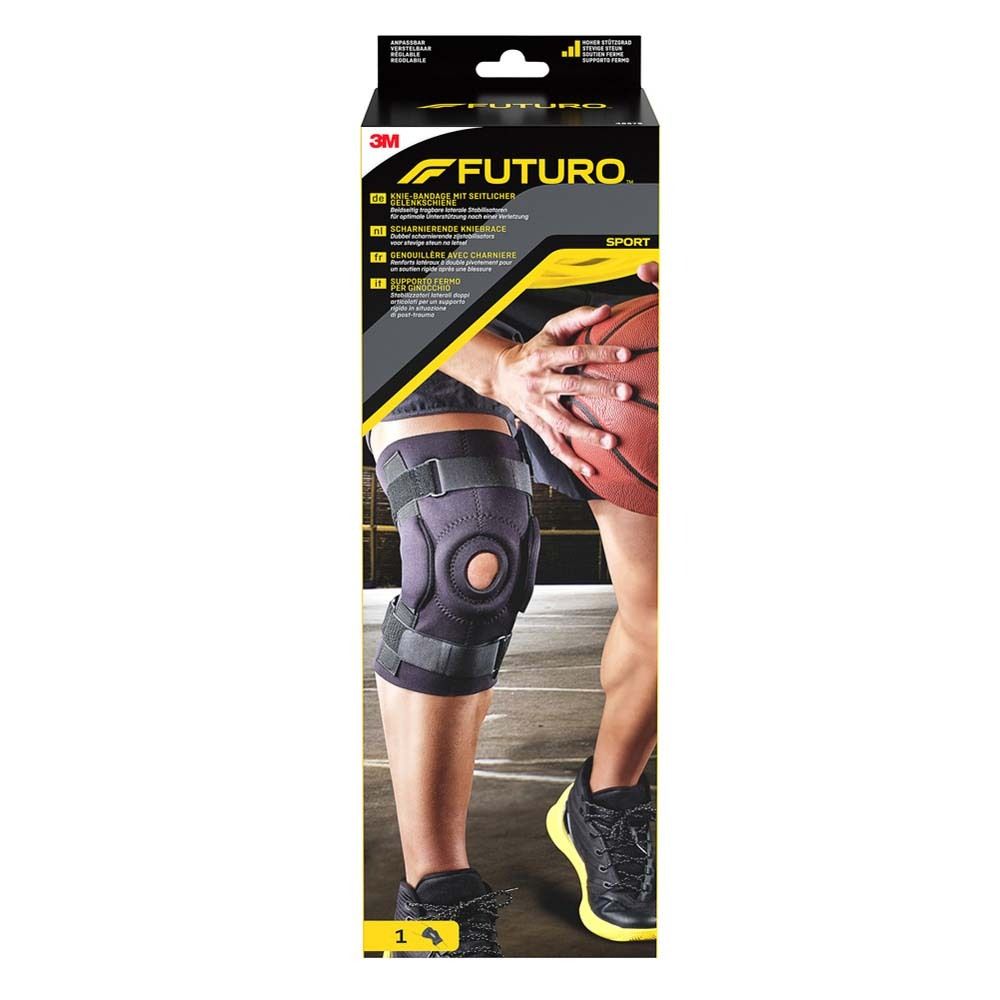 3M Futuro Sport Kniebandage. Grau-schwarz. Mit Basketballspieler. Verpackung.