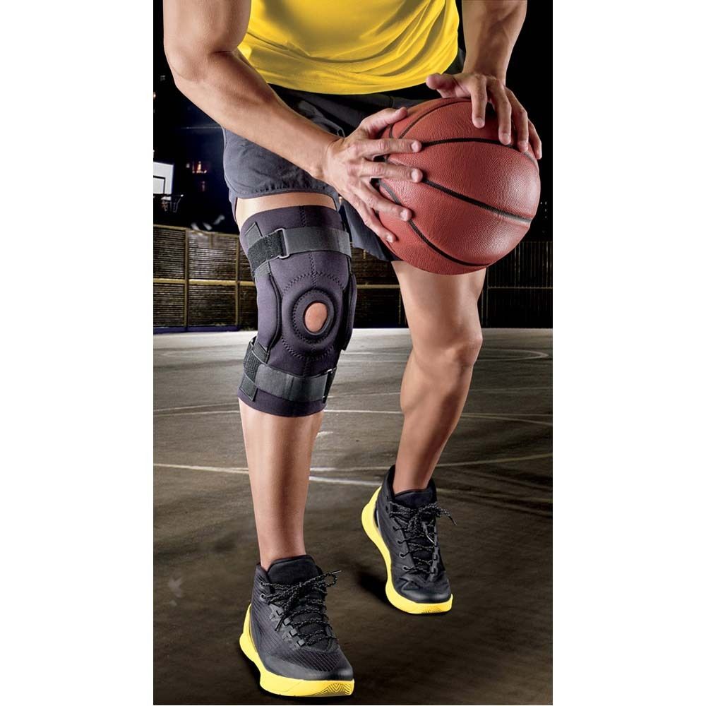 3M Futuro Sport Kniebandage. Verpackung mit Produktabbildung und Anleitungen.