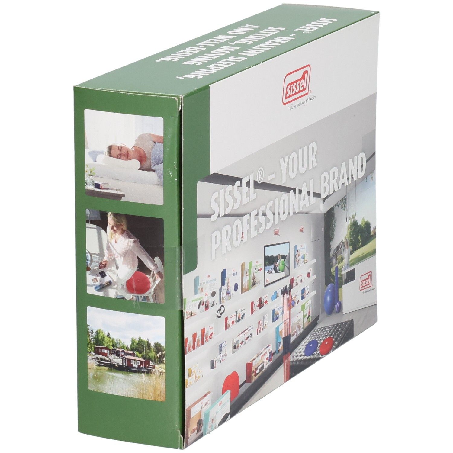 Verpackung mit Sissel-Logo und Slogan. Aufdruck: Sissel - Your Professional Brand, Produktabbildungen.