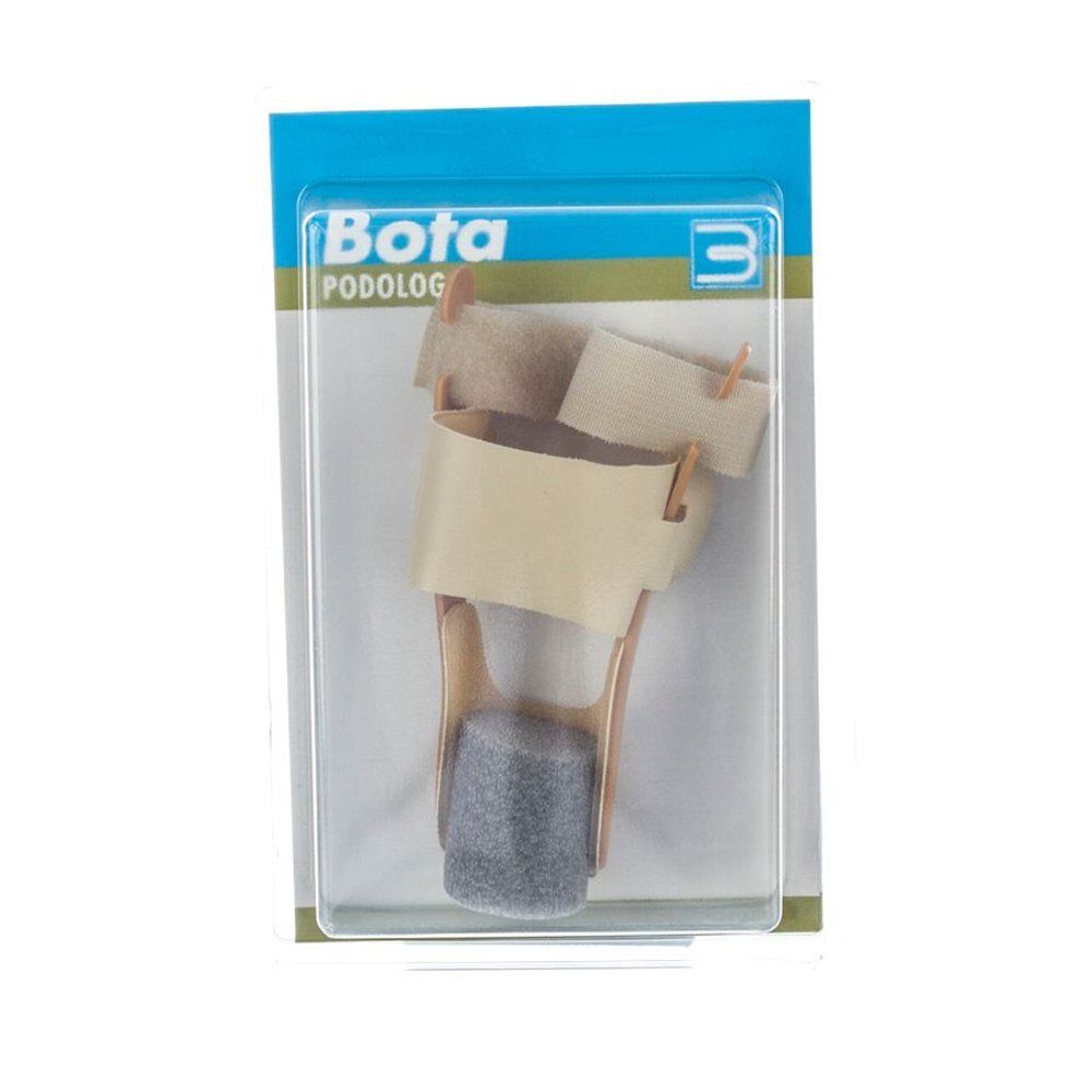 Correcteur de nuit Hallux Valgus dans son emballage. Beige et gris. Marque : Bota Podologie. Avec rembourrage en mousse.
