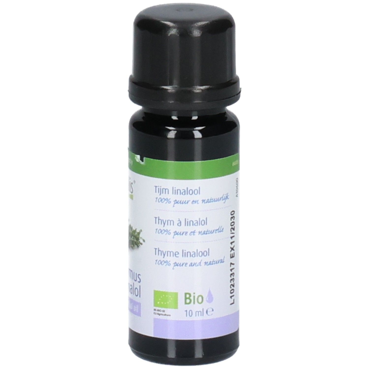 Braune Glasflasche mit schwarzem Deckel. Etikett mit Produktnamen, Bio-Zertifizierung und Volumen.