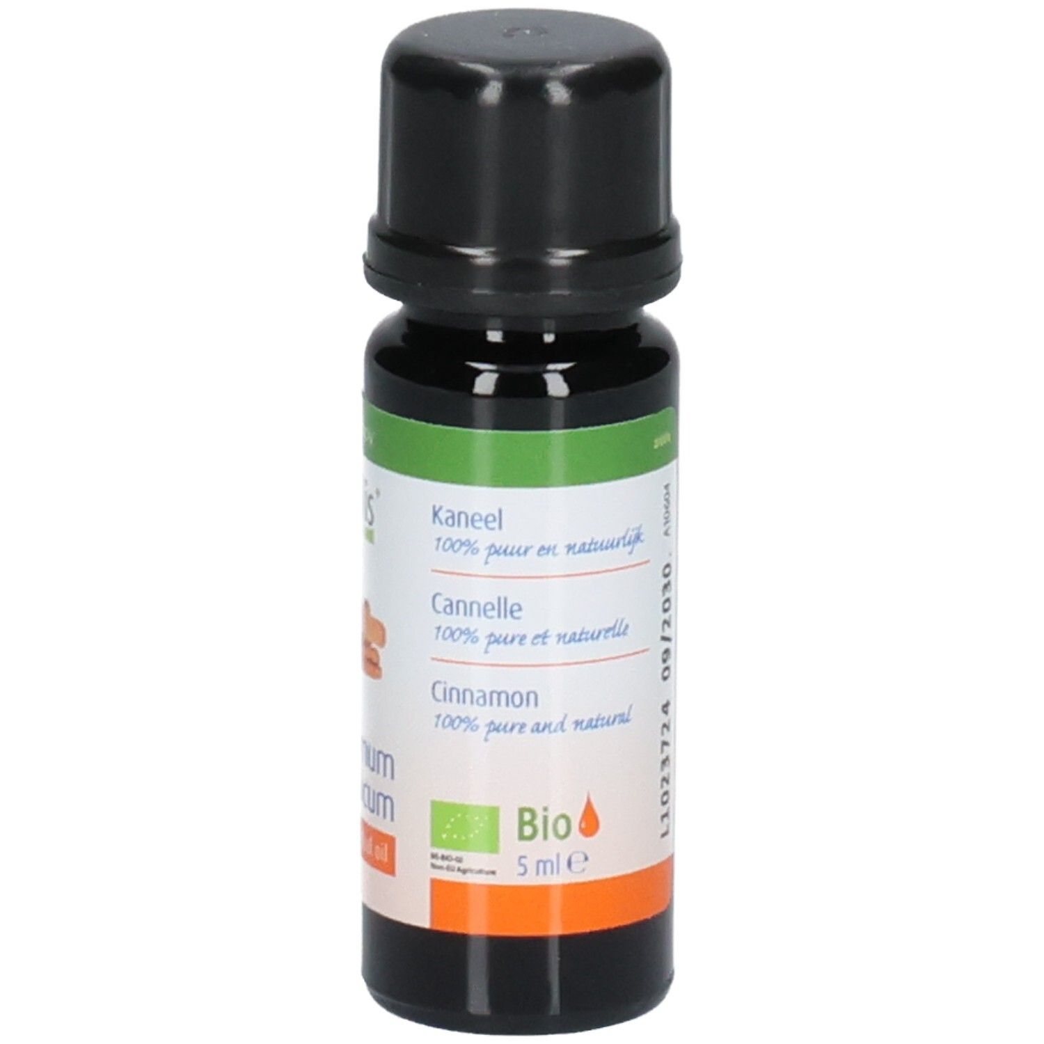 Braune Glasflasche mit schwarzem Deckel. Etikett mit Produktnamen, Volumenangabe und Bio-Siegel.