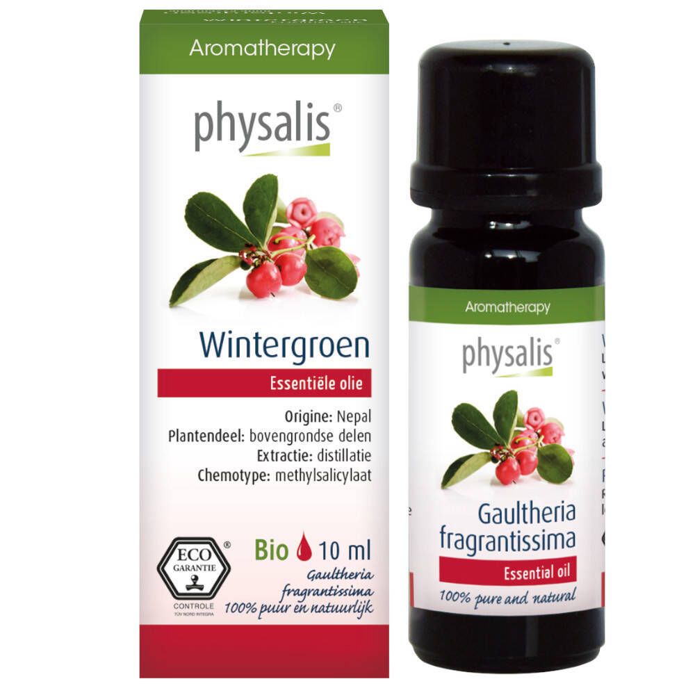 Physalis Wintergreen ätherisches Öl 10ml Flasche und Karton.