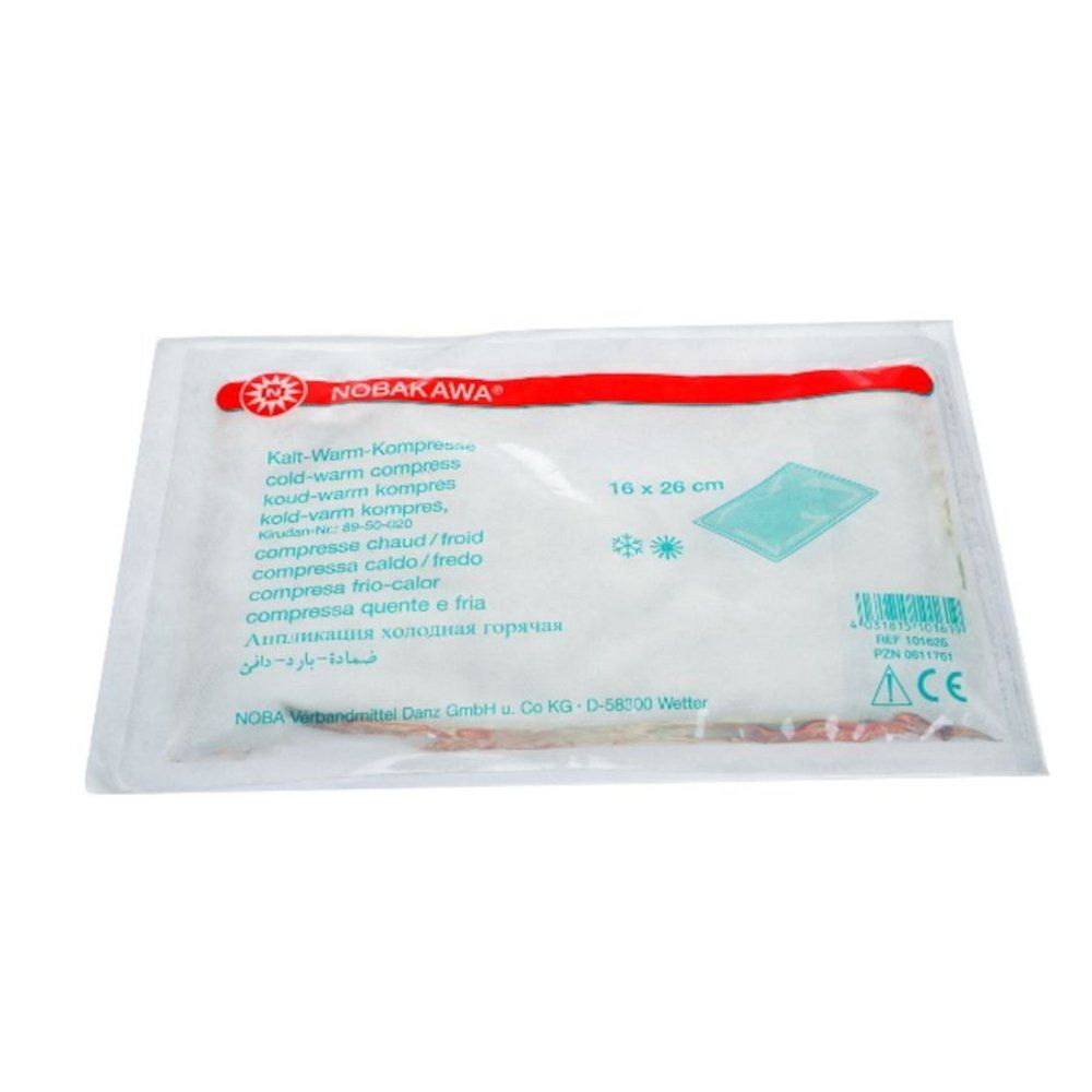 Compresse chaud-froid NOBAKAWA, 16 x 26 cm, emballée. Inscription en plusieurs langues. Marque CE.
