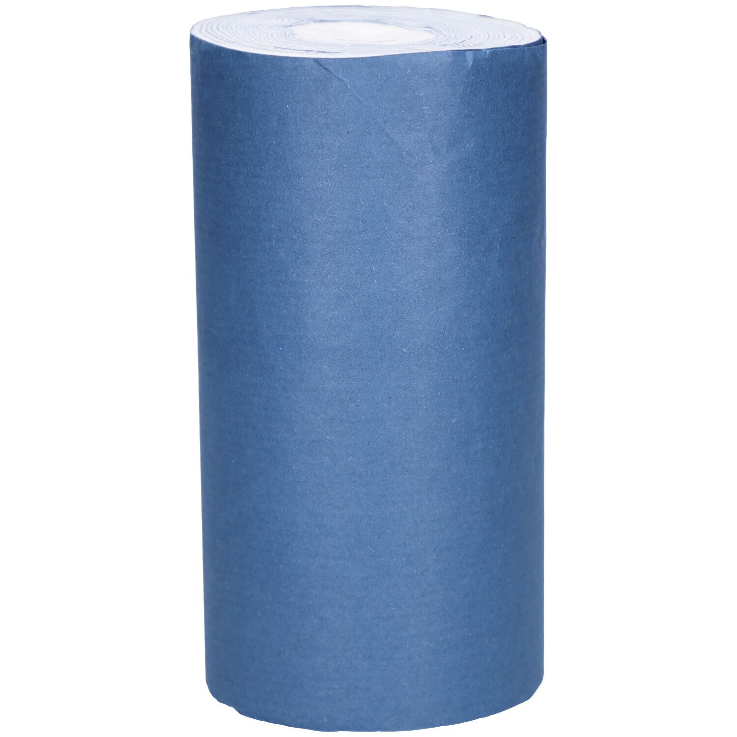 Gerollte, blaue Verbandwatte. Zylindrische Form. Aufrecht stehend.