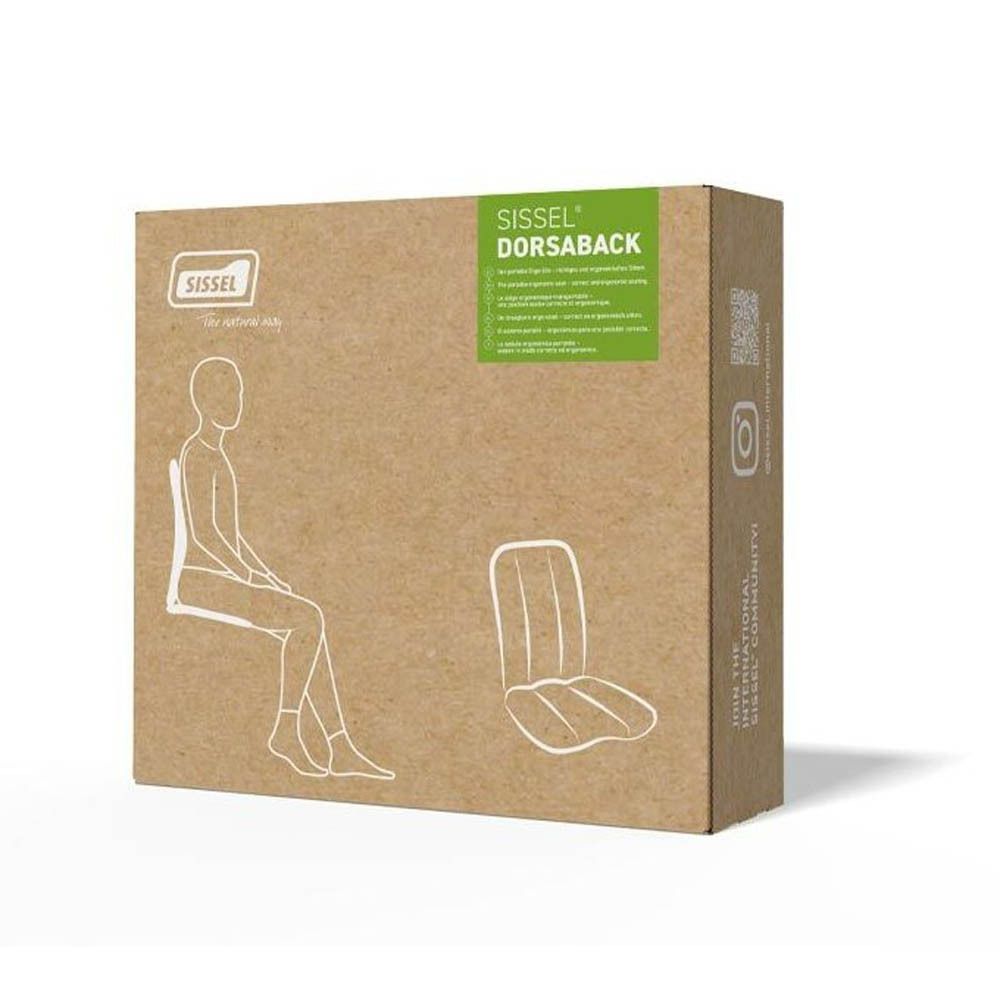 Emballage en carton de Sissel® Dorsaback. Illustration du produit et texte multilingue.