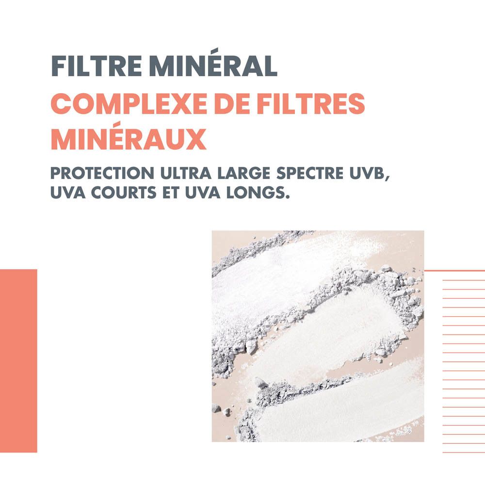 Graphique avec texte. Texte: Filtre minéral, complexe de filtres minéraux. Protection UVA et UVB.