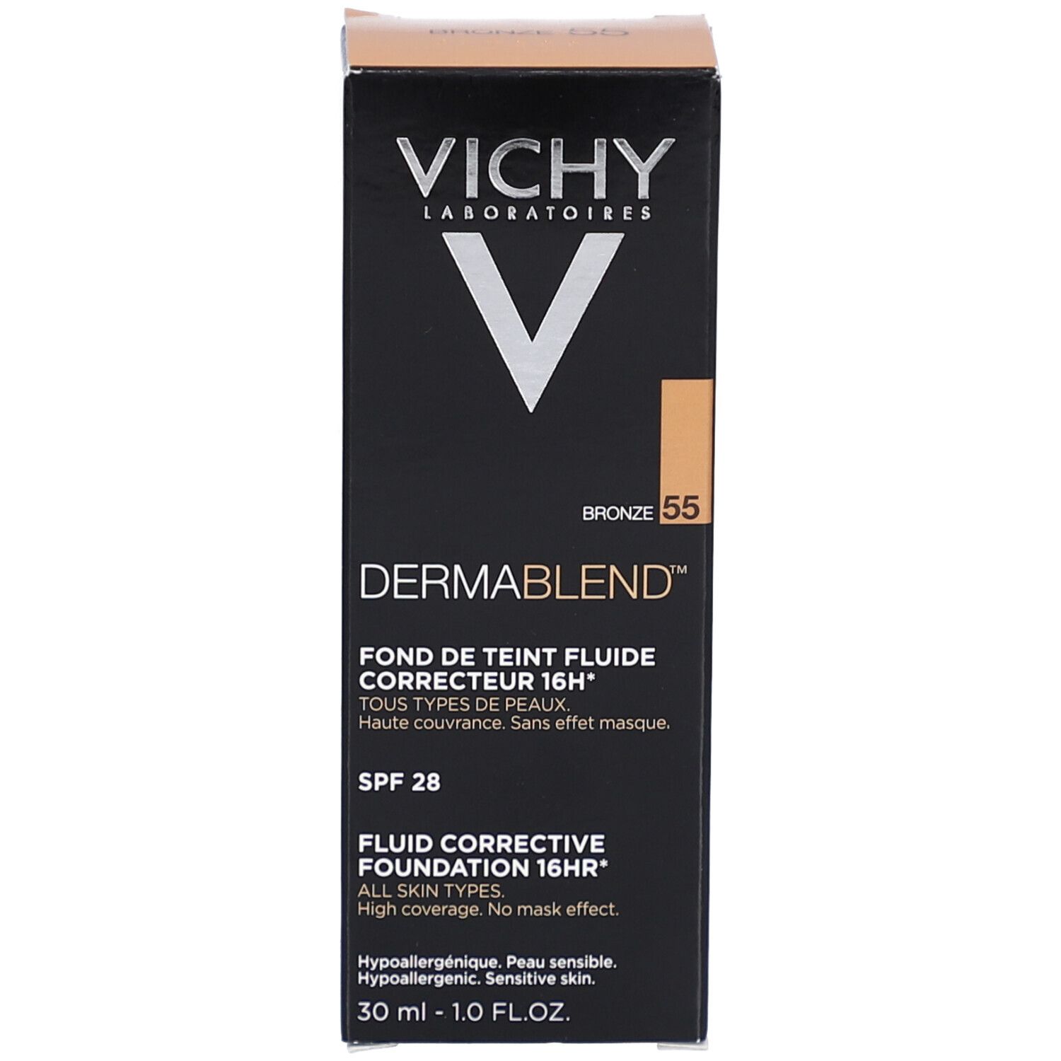 Verpackung. Produktinformationen. Marke und Name sichtbar. Farbton Bronze.