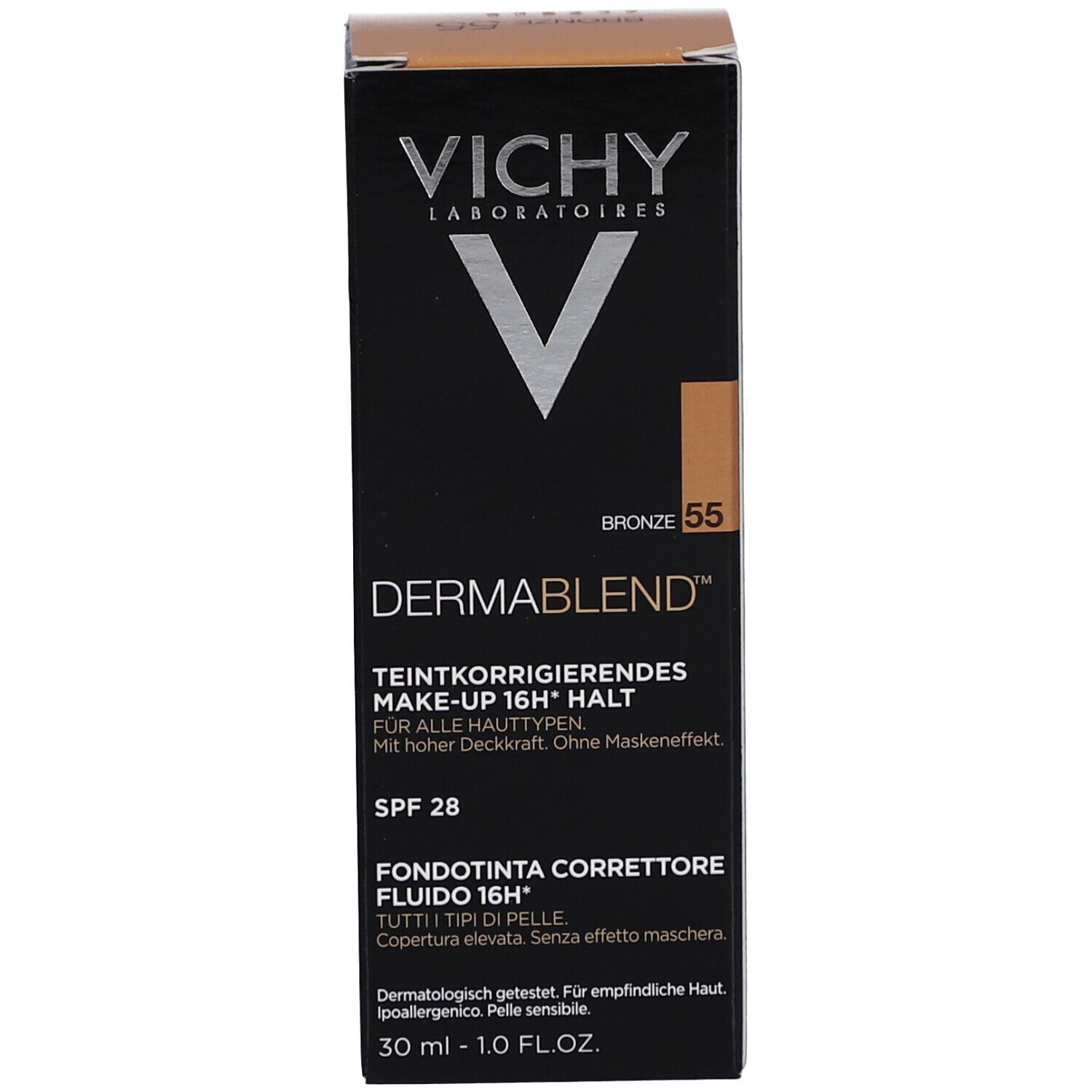 Verpackung. Produktinformationen. Marke und Name sichtbar. Farbton Bronze.