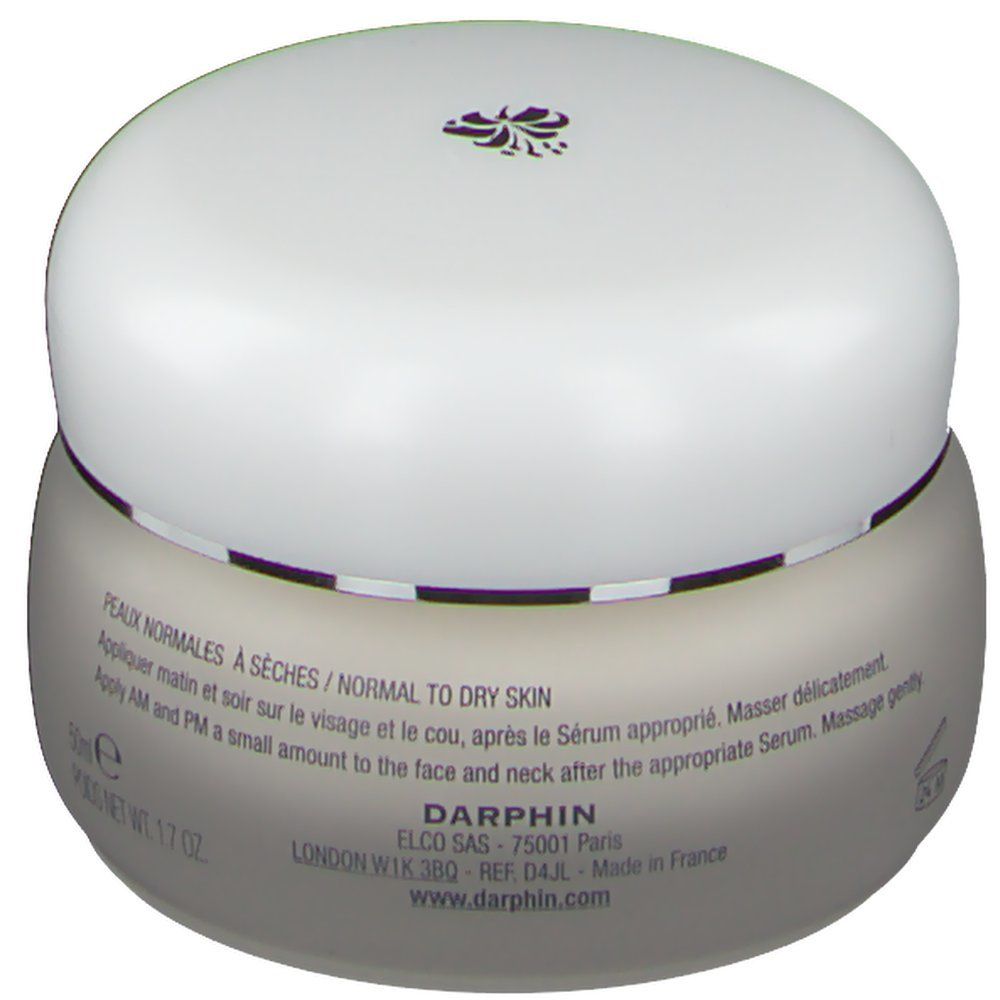 Creme-Tiegel mit weißem Deckel. Auf dem Tiegel steht "DARPHIN".