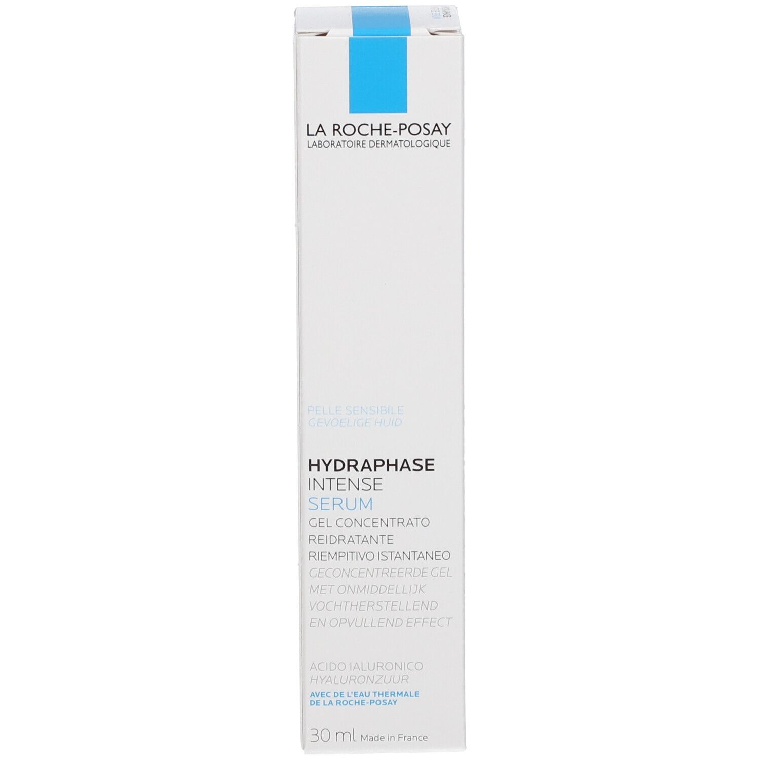 Weiße Verpackung. Text: Hydraphase Intense Serum. Volumen: 30 ml. Mit Flasche.