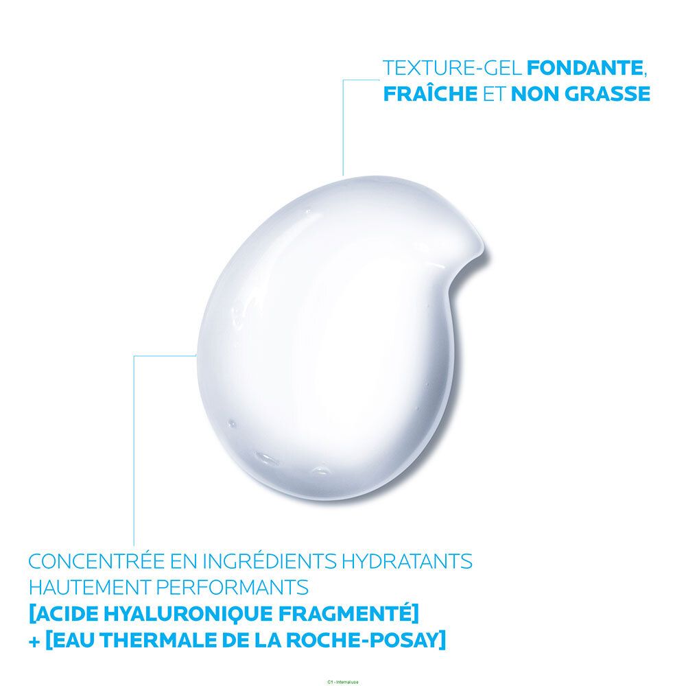 Gel-Textur. Text: Concentrée en ingrédients hydratants, acide hyaluronique fragmenté.
