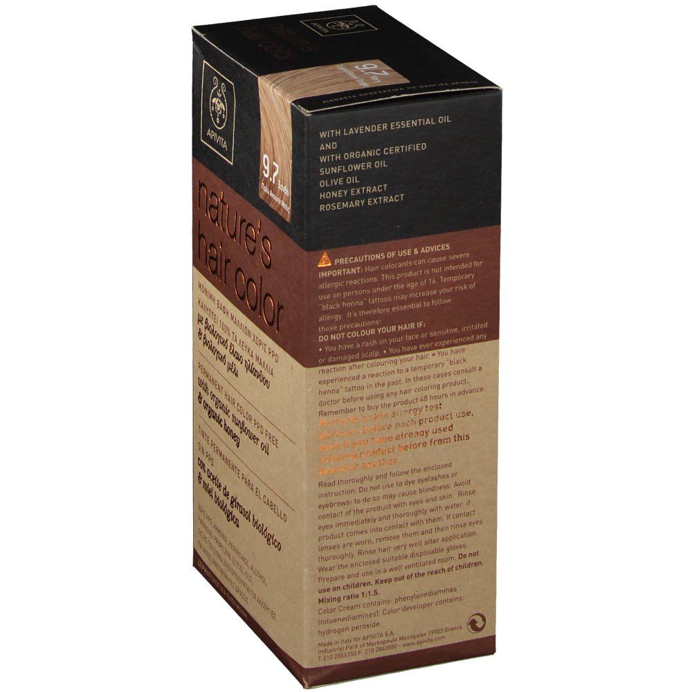 Apivita Coloration Capillaire N9.7 Blond Très Clair Beige