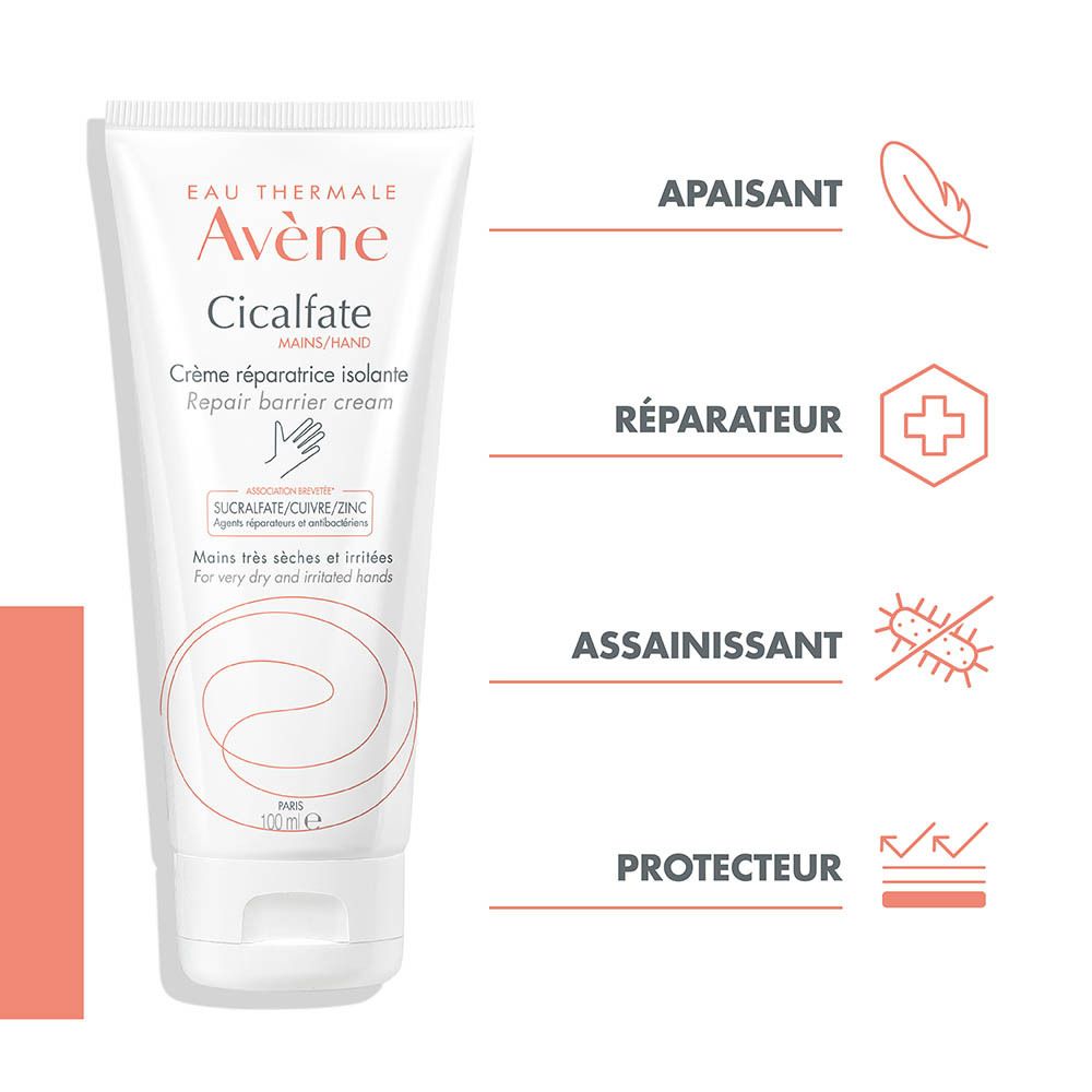 Vier Avène Produkte: Reinigungsöl, Thermalwasser, Handcreme und Schutzcreme.