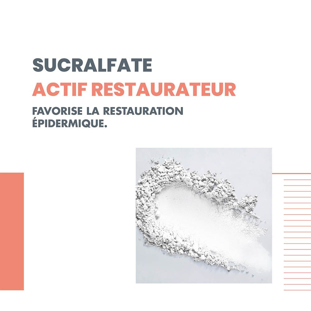 Weißes Pulver, Sucralfat, fördert die epidermale Wiederherstellung.
