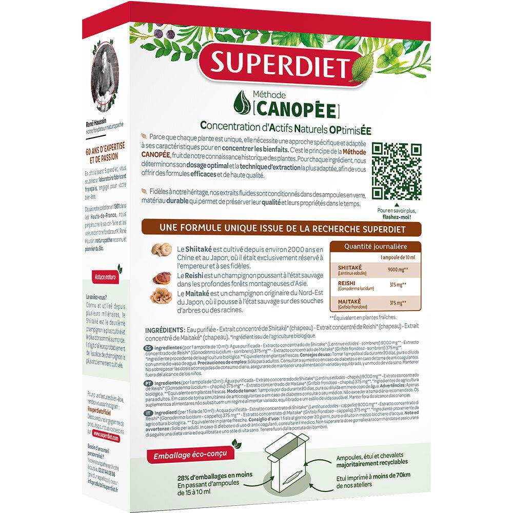 SUPERDIET Shiitake Reishi Mait Bio - 20 ampoules de 10 ml