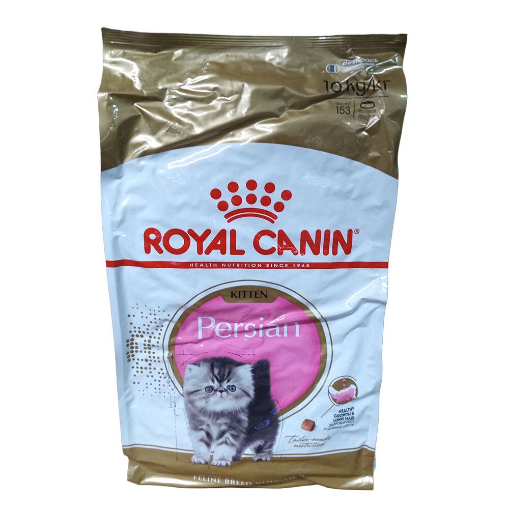 Royal Canin Feline Breed Nutrition Persian Kitten Trockenfutter-Beutel mit einem Kätzchenbild.