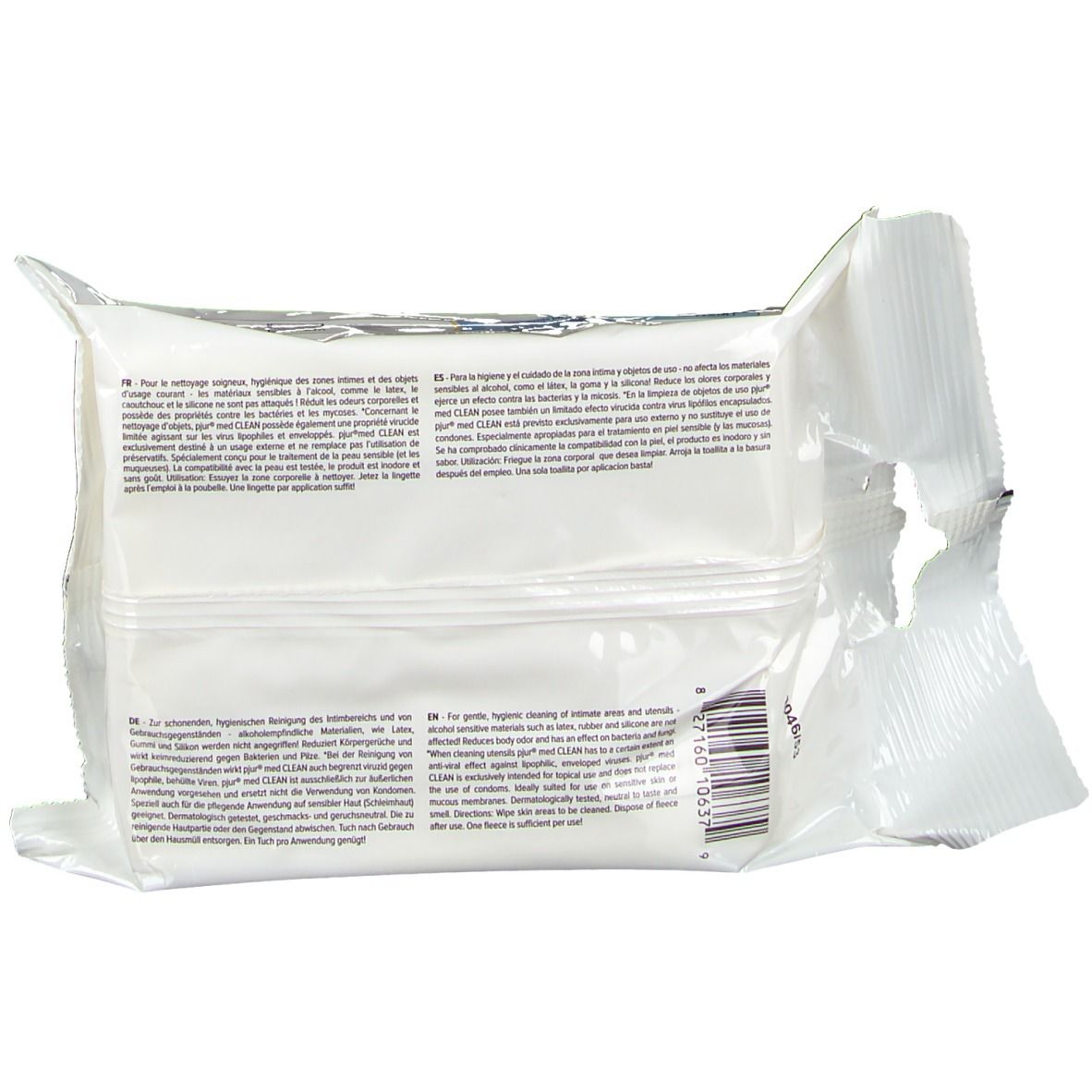 Rückseite der Verpackung mit Text. Aufgedruckte Informationen und Barcode.