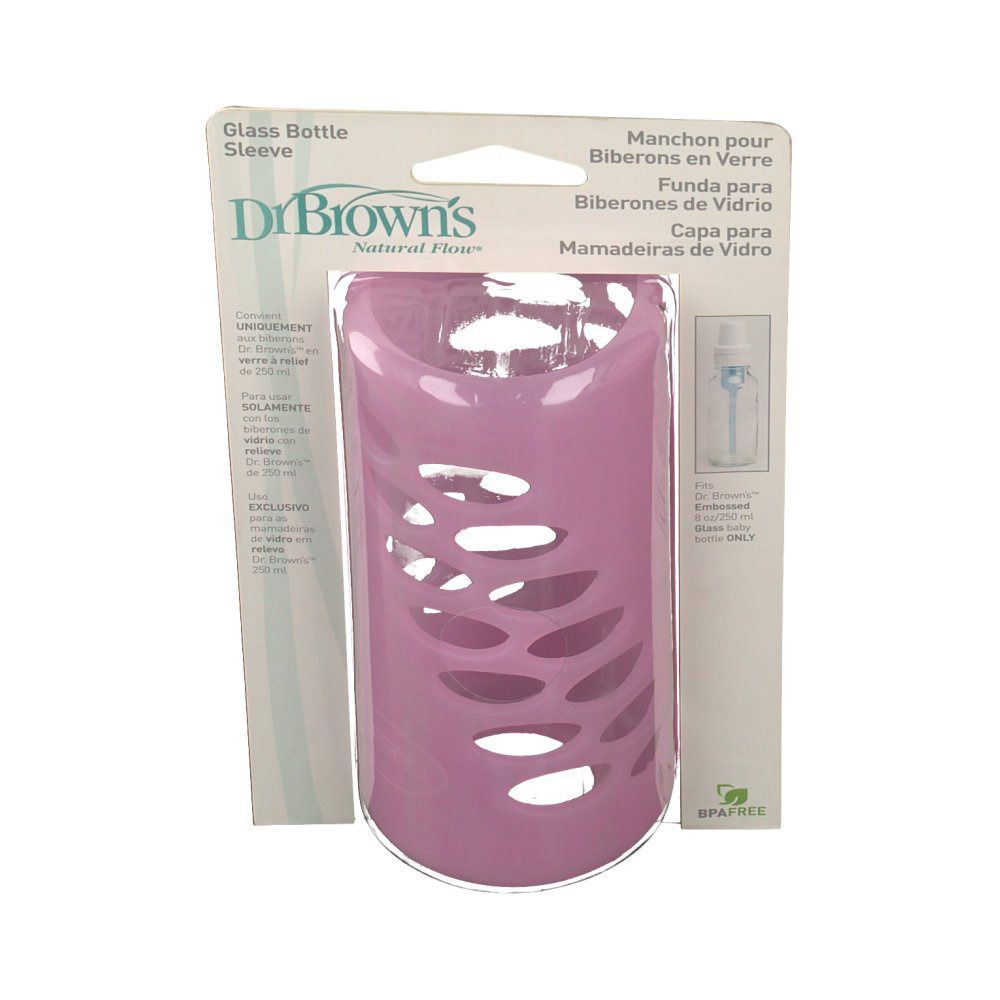 Manchon de protection rose avec ouvertures ovales. Sur carte avec nom et logo du produit. Sans BPA.