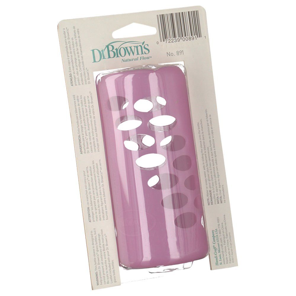 Manchon de protection rose avec ouvertures ovales. Sur carte avec nom et logo du produit. Sans BPA.