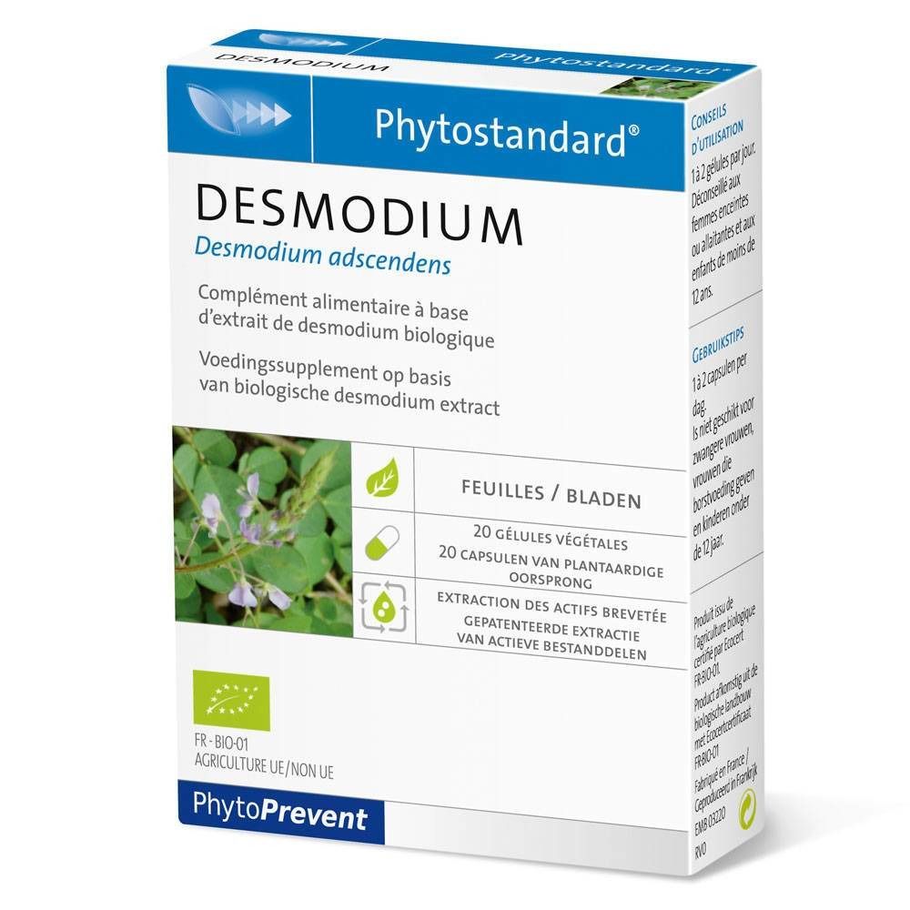 Boîte "Desmodium". Contient 20 gélules. Label bio. Marque : PhytoPrevent.