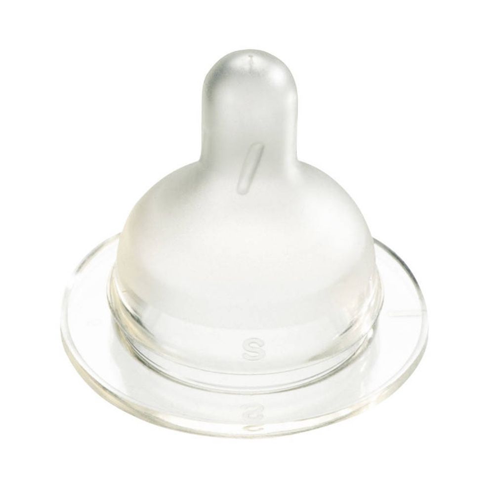 Transparenter Sauger mit breiter Basis und S-Markierung. Weiches Material.
