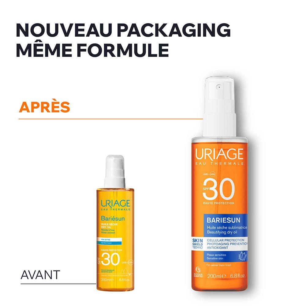 Uriage Bariésun. Comparaison avant-après. Nouveau packaging, même formule.