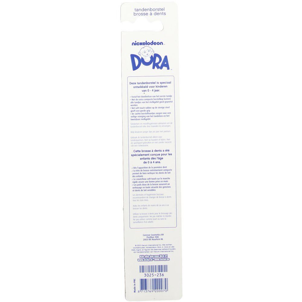 Dos de l'emballage blister. Texte multilingue. Logo Nickelodeon Dora. Code produit 3021-236.