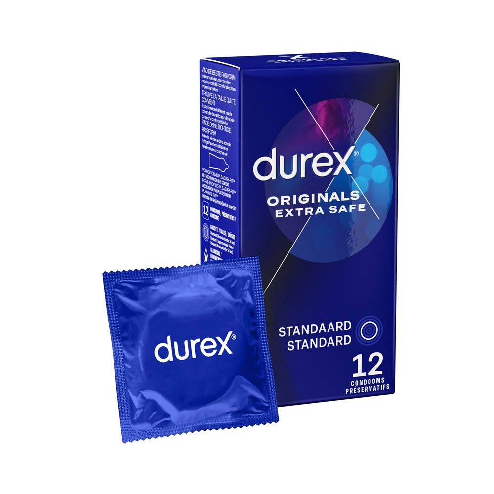 Durex® Originals Extra Safe Kondome. Blaue Box mit 12 Kondomen.