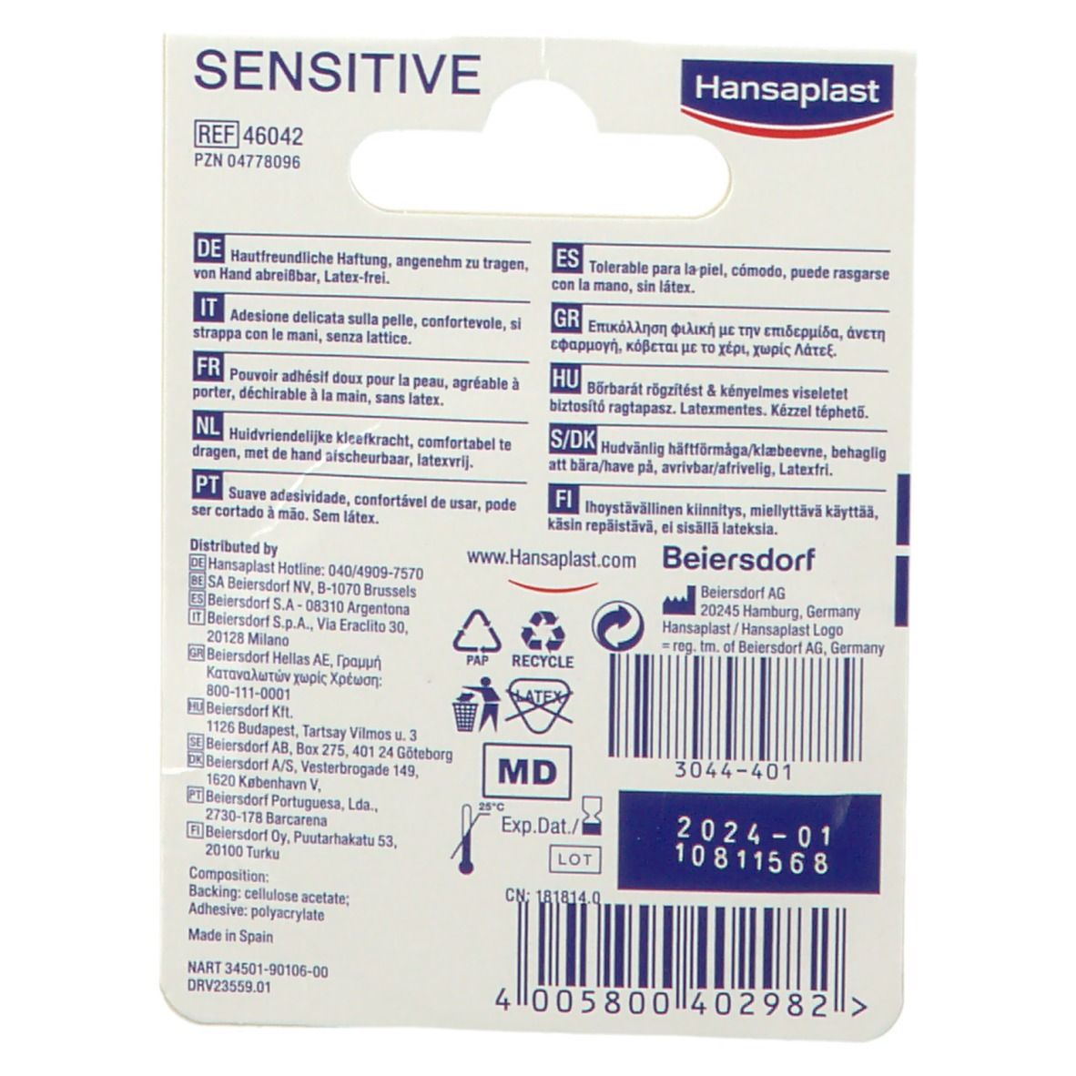 Hansaplast Sensitive Fixierpflaster 2,5 cm x 5 m