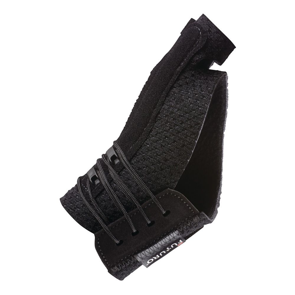 Dos de l'emballage. Attelle de pouce 3M Futuro™ S/M. Image du produit avec caractéristiques numérotées et texte.