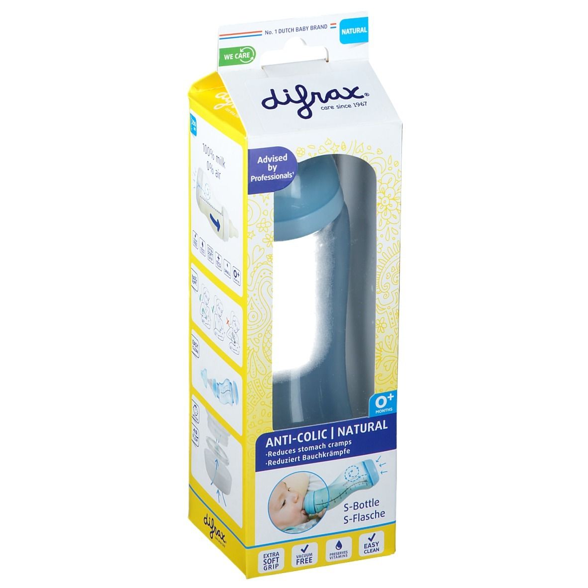 difrax® S-Babyflasche - Natural - Blau 250 ml +0m
