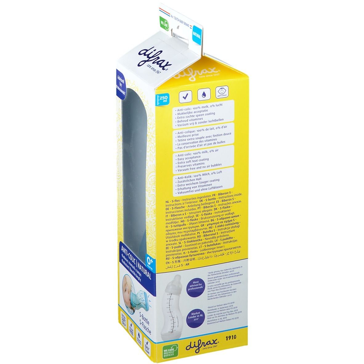 difrax® S-Babyflasche - Natural - Blau 250 ml +0m