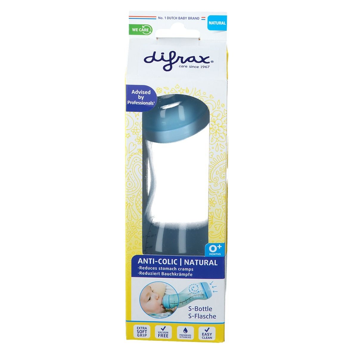 difrax® S-Babyflasche - Natural - Blau 250 ml +0m